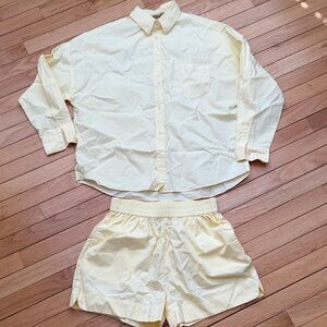 LMND / Light Yellow long sleeve Button-Up Shirt & Shorts Set - Cotton - Small